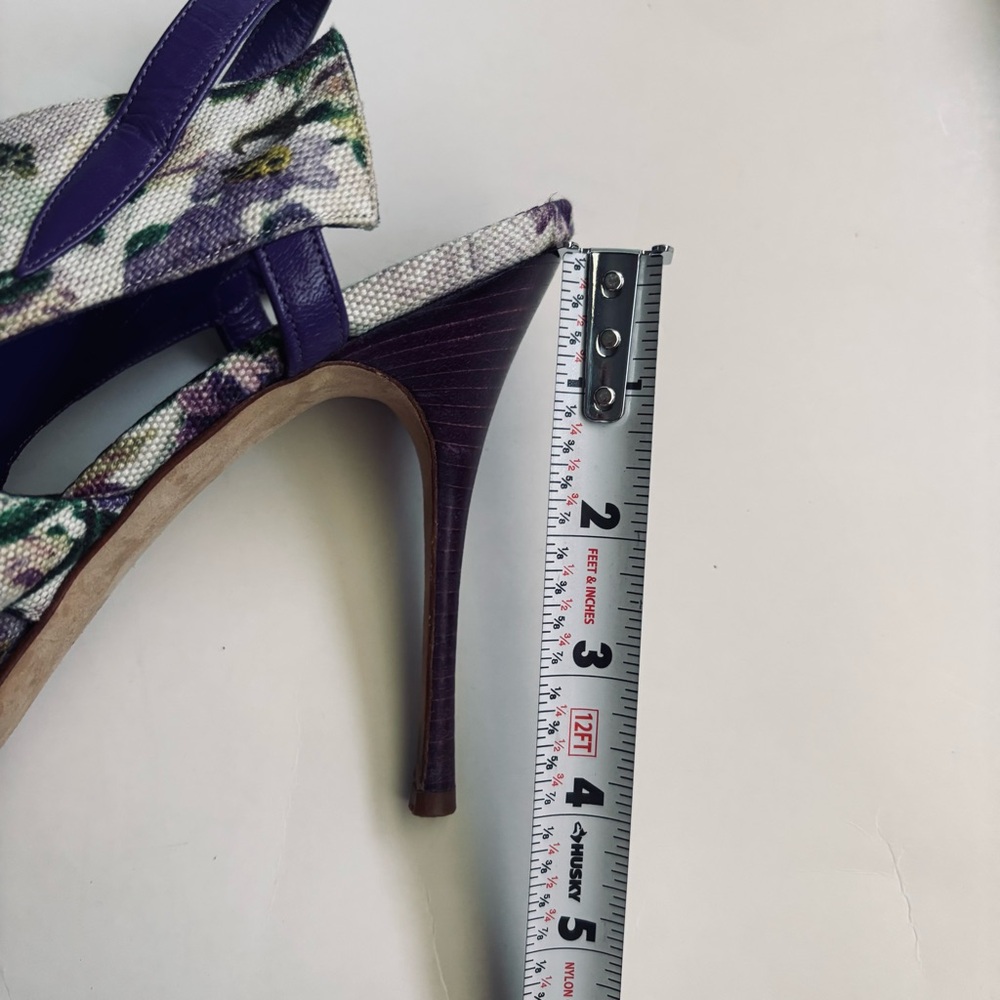 Manolo Blahnik Floral Cotton Slingback Purple Heels Sandals Shoe Size 11.5 - Picture 11 of 15